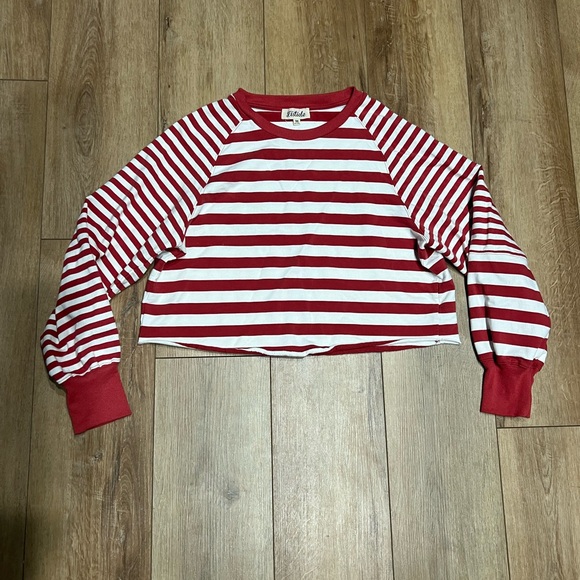 Listicle Tops - Listicle Red and White Striped Long Sleeve Crop Top Tee Medium